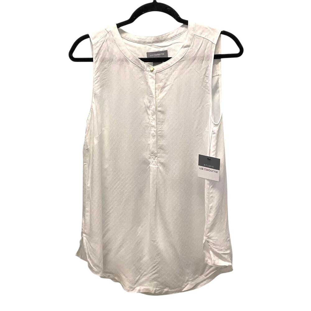 Liz Claiborne White Sleeveless Textured Blouse With Button Detail Size Small NWT
